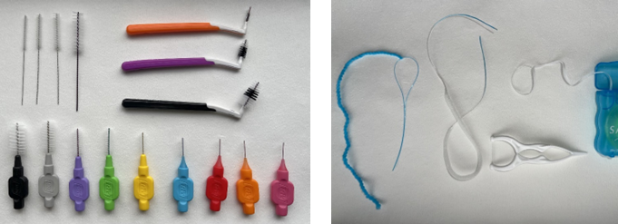 A selection of interdental brushes and dental floss